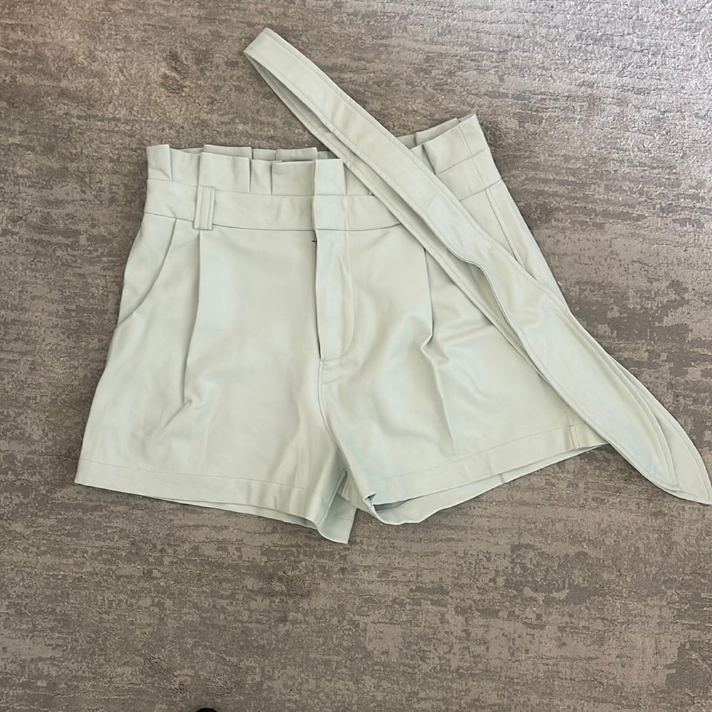 XS David Lerner mint green/ blue leather shorts